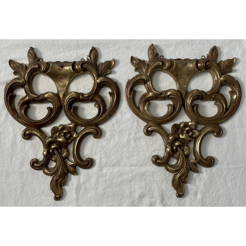 Vintage Syroco decorative Wood Wall Hangings Gold Finish Ornate Design 14"x10"